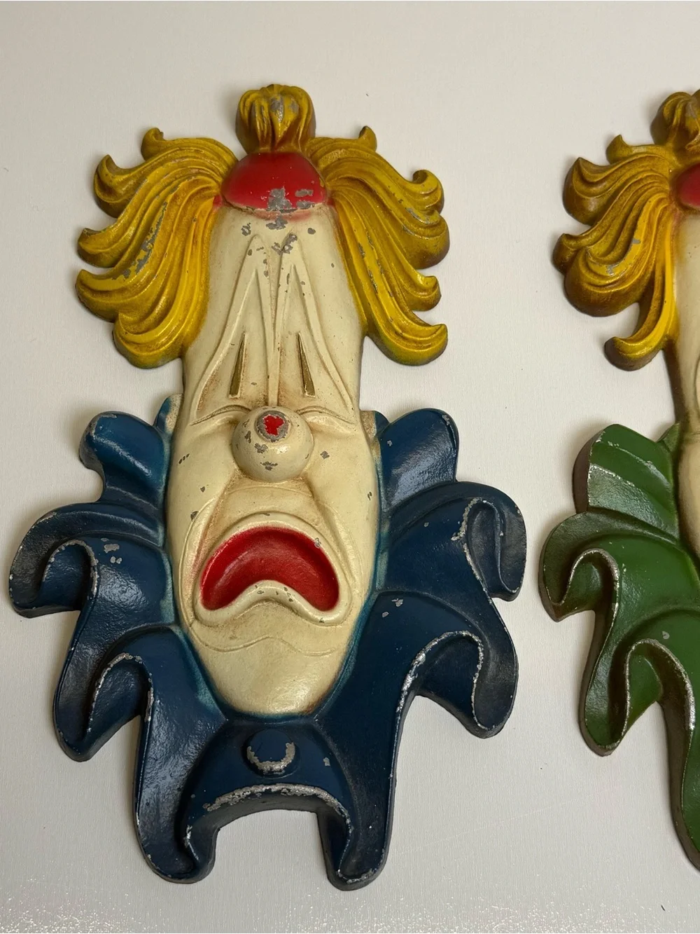 CLOWNS HEAD SET 3 SEXTON METAL PAINTING WALL MOUNTING Cast Iron Vintage Made USA